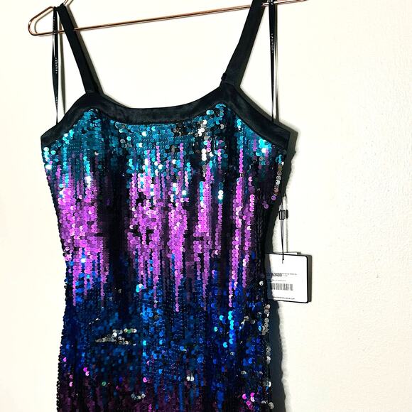 Laundry by Shelli Segal Purple Blue Sequin Sheath Mini Strap Dress Size 2 NWT - Picture 4 of 10